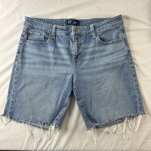 Gap Women's 9" Raw Hem Cutoff denim Bermuda shorts Blue size 14/32 Excellent